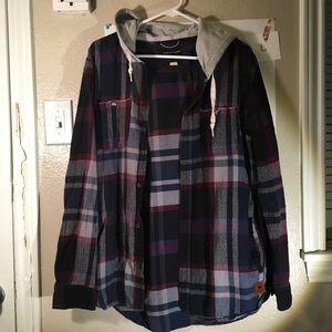 Blue (Navy) flannel sweater with hoodie
